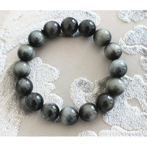 Natural Eagle Eye Agate 12mm Round Shape Smooth Cut Beads Stretchable Bracelet for Men & Women.