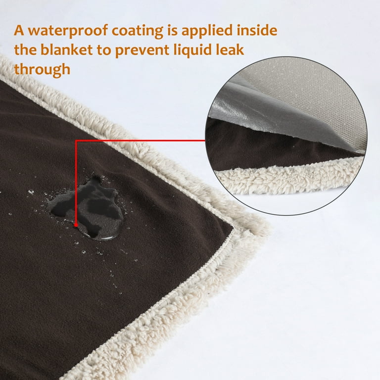 Pawsse Water Resistant Dog Blanket Premium Pet Puppy Cat Sherpa Throws Cushion Mat for Car Seat Furniture Protector Cover Large 80 x 60 Brown