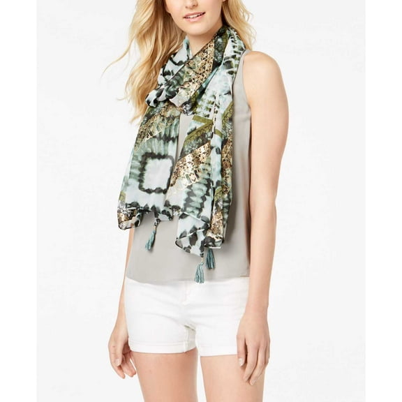 Inc International Concepts Metallic Shibori-Print Scarf – Green, One Size