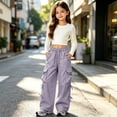 thumbnail image 5 of TIREOW Girls Cargo Sweatpants Elastic Waist Wide Leg Cargo Sweat Pants Baggy Casual Lightweight Cargo Trousers with Multi-Pockets, 5 of 6