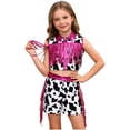 thumbnail image 2 of Aislor Girls 2 Pieces Western Cowgirl Sleeveless Fringed Top With Side Tassel Shorts Outfit Set Hot Pink 14, 2 of 7