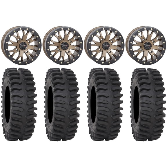 System 3 SB-4 Bronze (4 3) 14" Wheels 28" XT400 Tires Polaris RZR XP 1000 / PRO XP / Ranger XP 900/1000