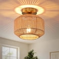 thumbnail image 2 of Boho Ceiling Light Fixture, Coastal Handmade Woven Light Fixtures Ceiling Mount, Brown Rattan Semi Flush Mount Ceiling Light for Nursery Kitchen Bedroom Living Room Hallway Laundry, E26 Base, 2 of 4