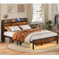 thumbnail image 4 of Furnulem Full Bed Frame with LED Lights,Industrial Storage Headboard with Charging Station,USB Port,Under Bed Storage,Wood Platform with Strong Metal Support,No Box Spring Needed, 4 of 8