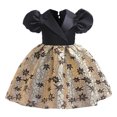 thumbnail image 1 of Robes Adolescentes Fête Jacquard Col à Revers Manches Bouffantes Mode Décontractée Robe de Demoiselle d'Honneur Noire 2-3 Ans, 1 of 3