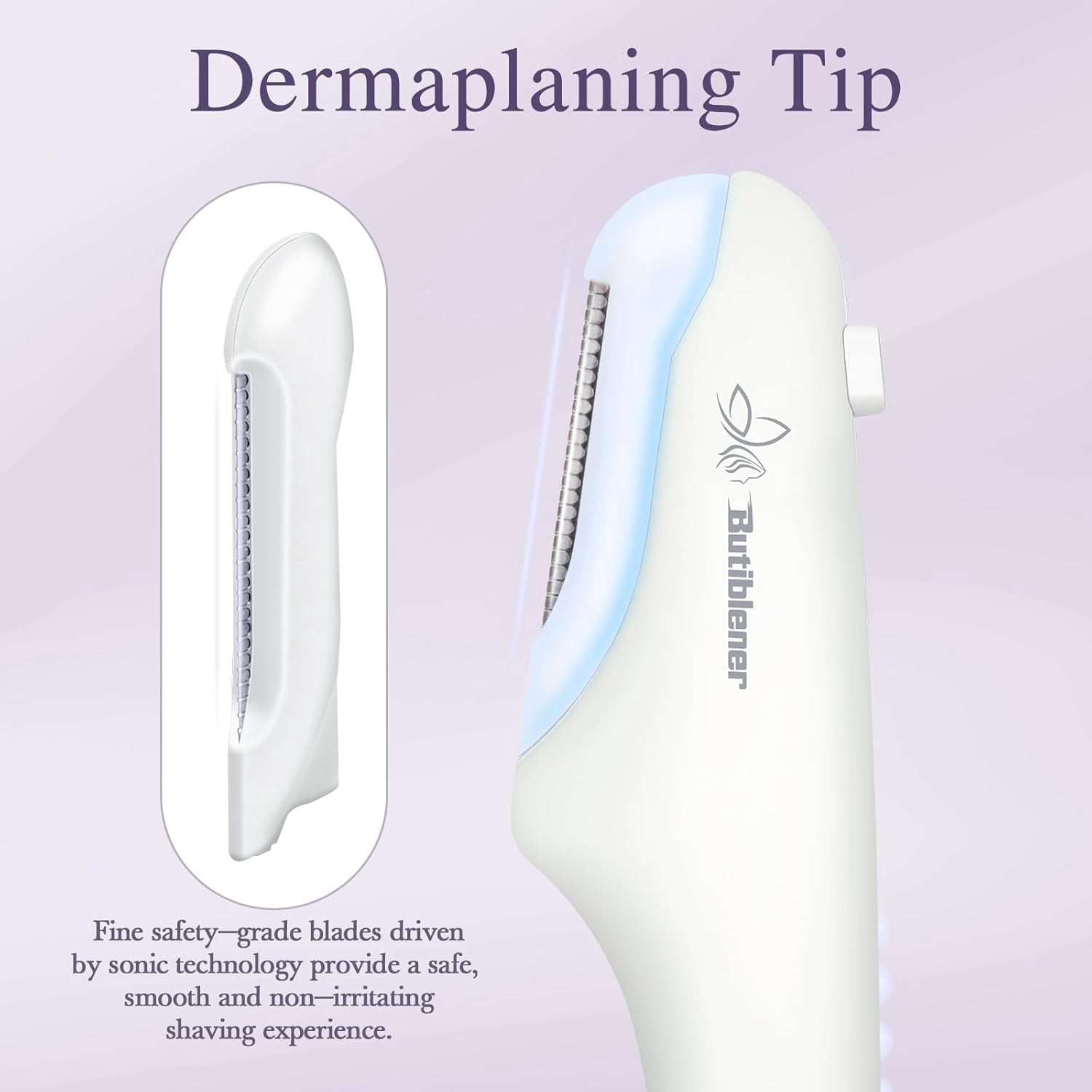 Dermaplane-razor for Women Face,Sonic Dermaplane,Sonic Dermaplaning Tool,Face Shaver Facial Hair Removal & Peach Fuzz Romover + 12 Blades (White With Gold Accent)