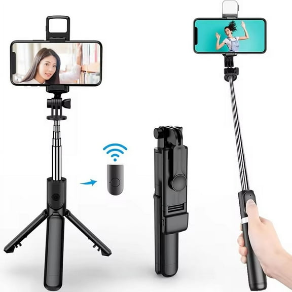 DODOUP Bluetooth Wireless Selfie tripod monopod stand Phone holder for Outdoor travel 3 IN 1 optional light