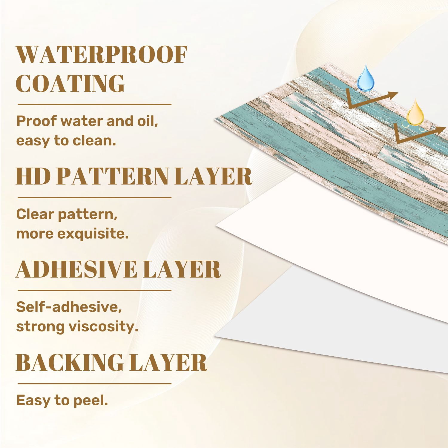 Peel and Stick Wallpaper Distressed Rustic Wooden Planks Soft Pastel Colors Wall Mural 17.7in x 9.8ft Self Adhesive Removable Wall Paper Renter Friendly Wallpaper for Nursery Bedroom Cabinets
