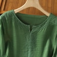 thumbnail image 5 of DeHolifer T-Shirts for Women Cotton Linen 3/4 Sleeve Embroidered Retro Printed Crewneck Casual Loose Blouse Green L, 5 of 8