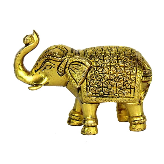 eSplanade Decorative Carved Elephant Showpiece | Handmade Carving Maharaja Elephant Statue for Home Decoration | Home Decor | Brass - 3" Inches