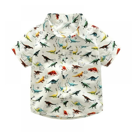 

Big Clearance!!Summer Boys Short Sleeve One Pocket Dinosaur Pattern Woven Shirt