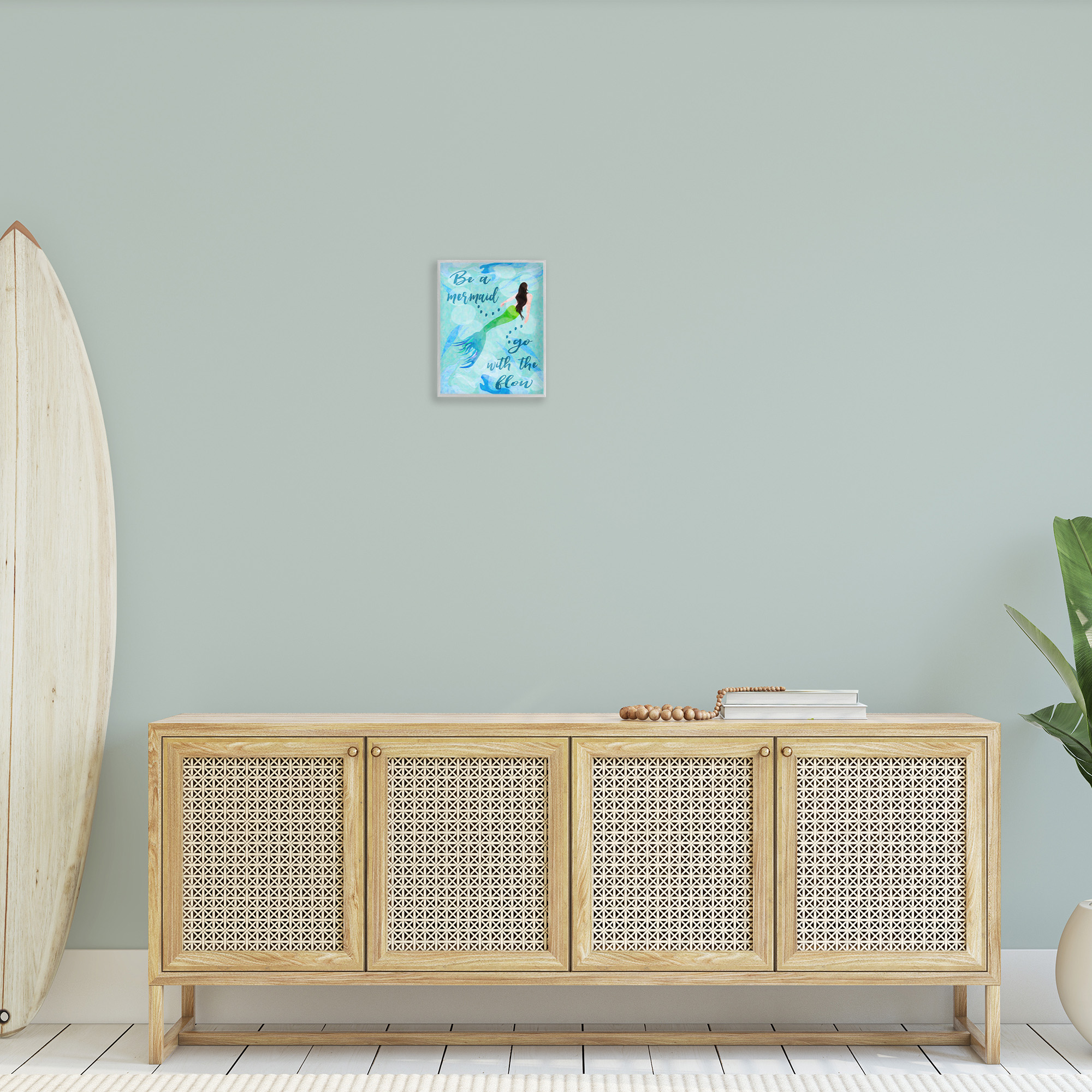 Stupell Industries Go With Flow Mermaid Abstract Painting Gray Framed Art Print Wall Art, 11 x 14