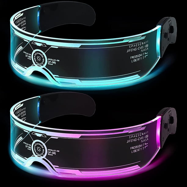 2 pares de gafas con visera Led, Control Dual, 7 colores y 4 modos, gafas futuristas, gafas iluminadas, gafas Rave, gafas luminosas