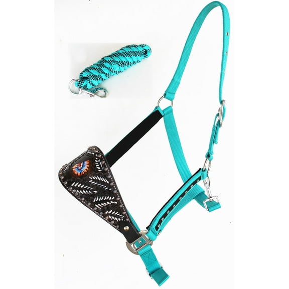 Horse Noseband Tack Bronc Leather HALTER Tiedown Lead Rope  280M45