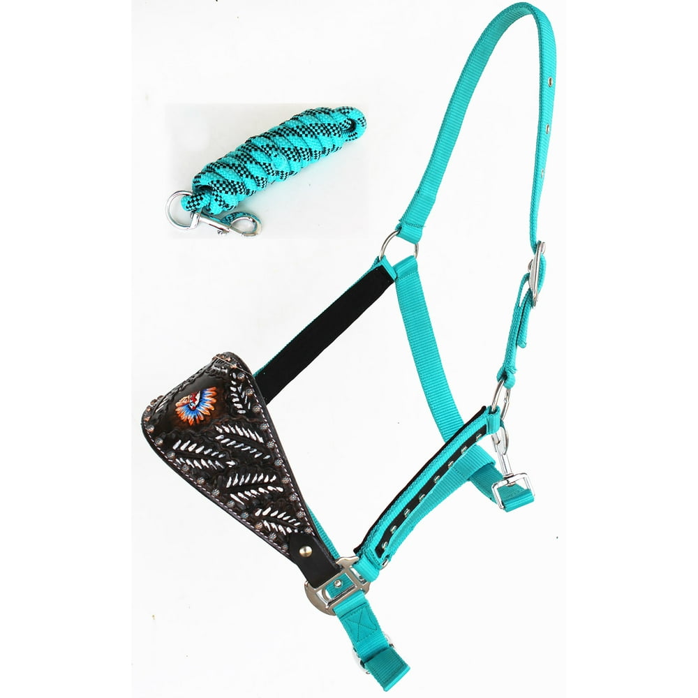 Horse Noseband Tack Bronc Leather HALTER Tiedown Lead Rope 280M45