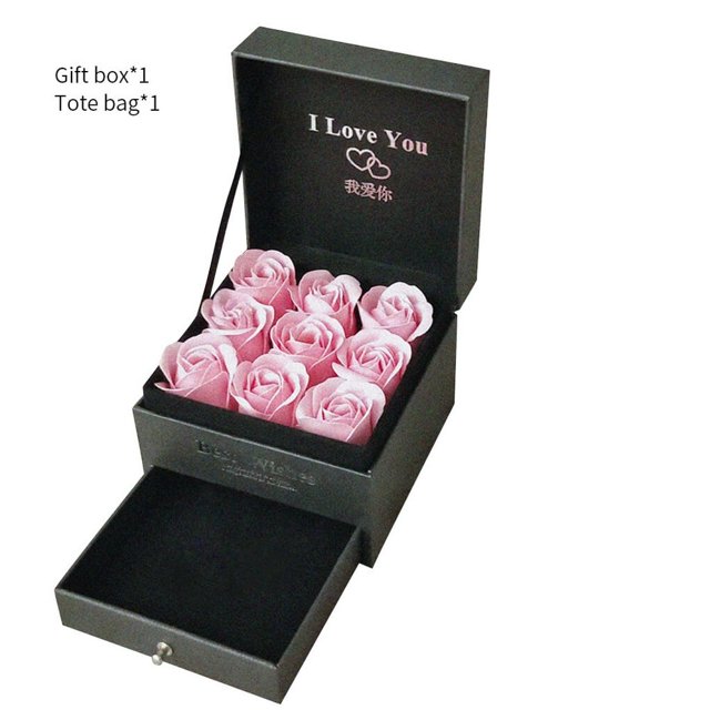 Flower Gift Box Wood Drawer Flower Box Double Layer Decoration Flower Jewelry Organizer 16 Flowers Red