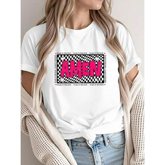 Men & Women Christian Faith Print T Shirts "Amen & Trust in the Lord" Inspirational Graphic Tees Spiritual Pattern Tops Daily Outfits,S-5XL