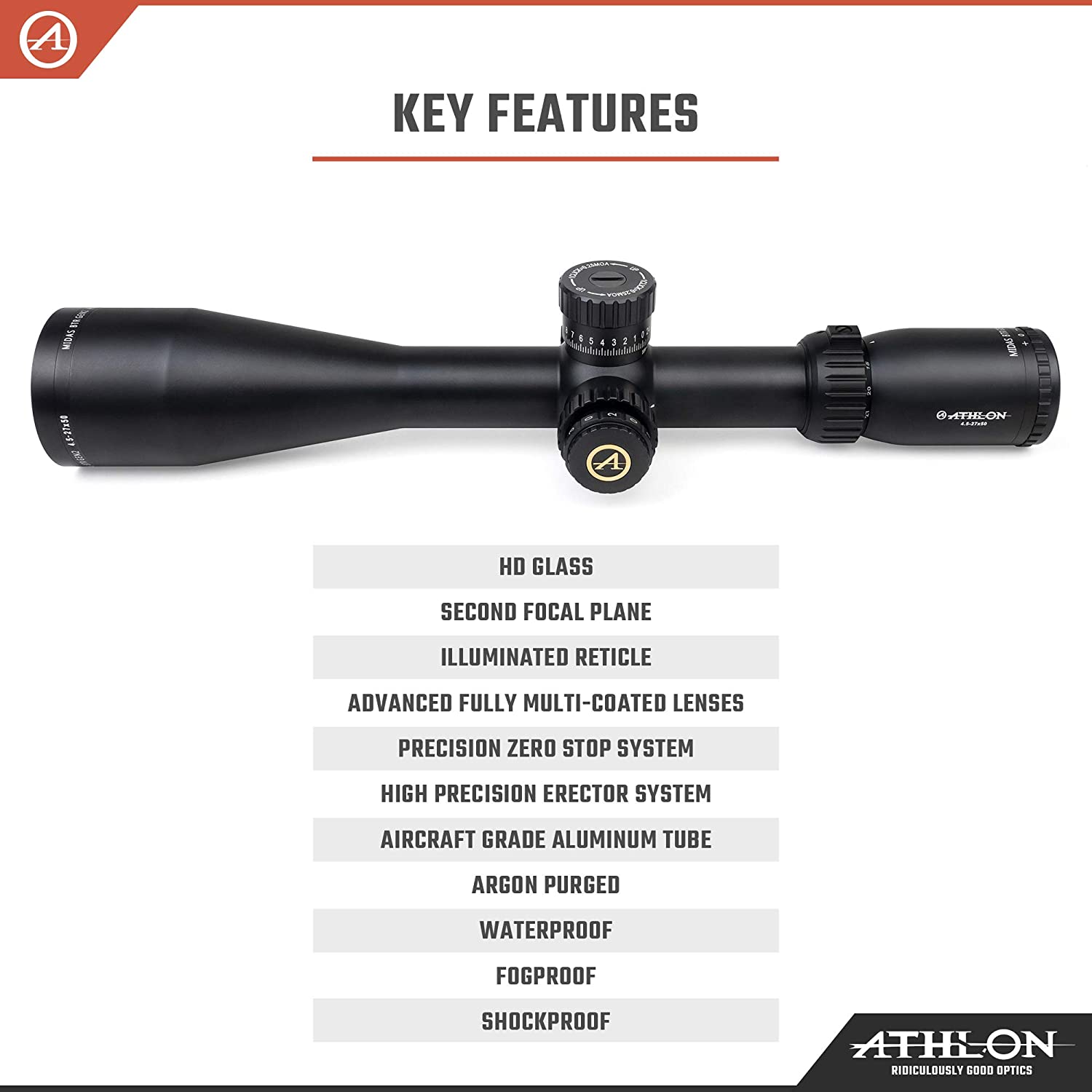 Athlon Midas BTR GEN2 HD 4.5-27x50mm Riflescope AHMR SFP IR MOA Reticle - 213023