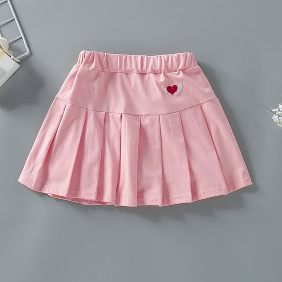 ITSAME Girls Pleated Skirt, Trendy Sport Heart Graphic Elastic Waist Fashion Skirt for Kids Pink 3-4T
