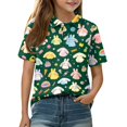 thumbnail image 2 of School Uniform Shirts for Girls Henley Short Sleeve Cute Cartoon Animal Print Polo Shirts Button Closure Active Causal T Shirts, 130, 2 of 5