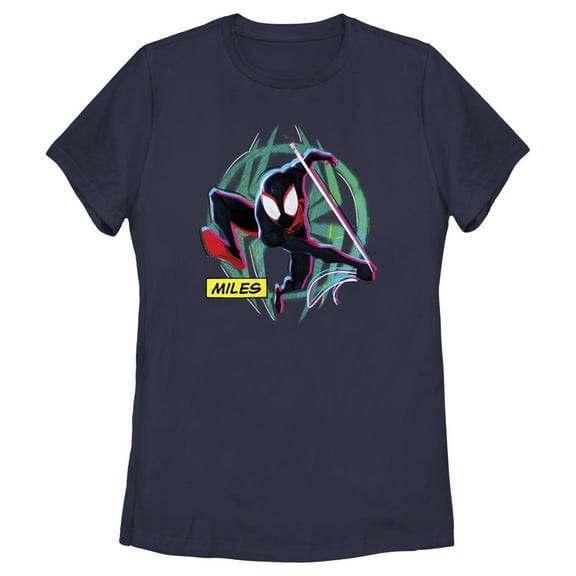 Women's Spider-Man: Across the Spider-Verse Miles Logo Graphic Tee Navy Blue Medium