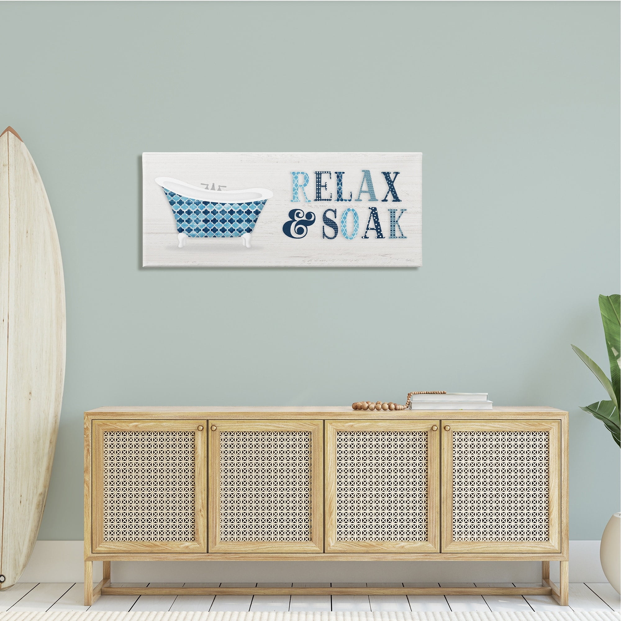 Stupell Industries Soak Relax Tub Geometric Patterned Typography Bathroom Sign ,48 x 20, Design by Natalie Carpentieri