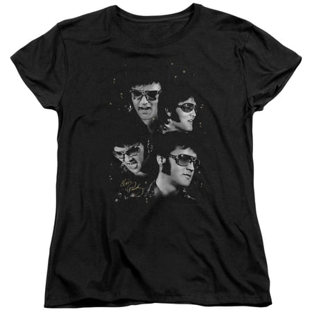 Trevco ELV274-WT-3 Elvis Presley & Faces Womens Short Sleeve T-Shirt Black - Large