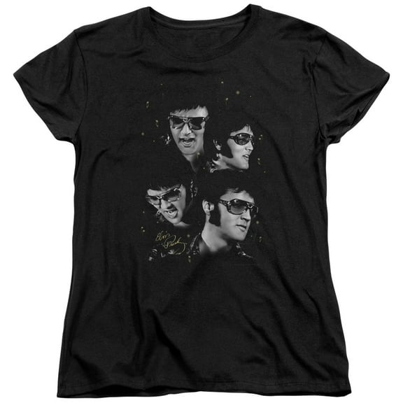 Trevco ELV274-WT-1 Elvis Presley & Faces Womens Short Sleeve T-Shirt, Black - Small