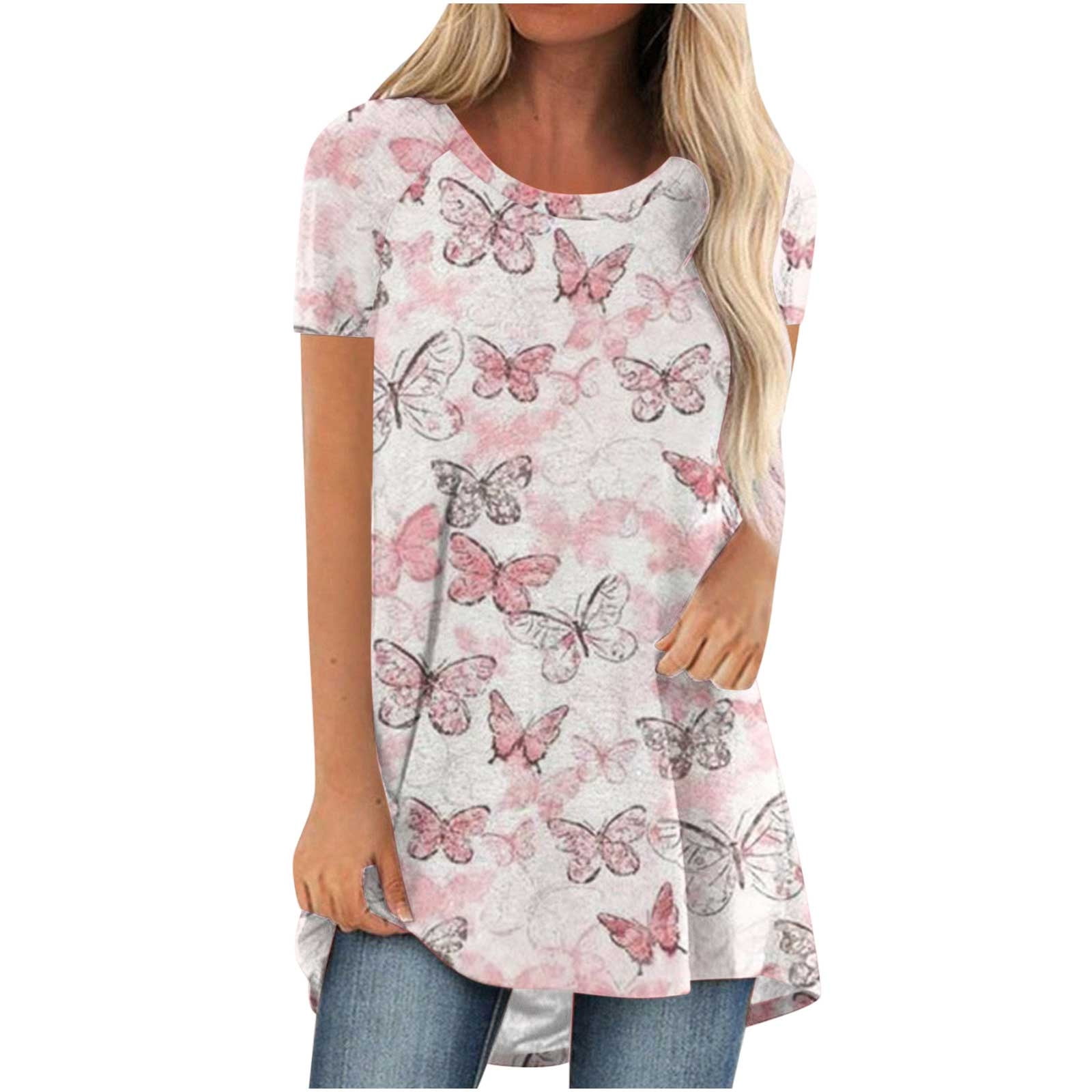 Hvyesh Womens Short Sleeve Tunic Tops to Wear with Leggings Casual