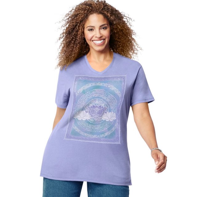 Just My Size T-Shirt Graphique à Manches Courtes pour Femmes, 5X, Lotus Love Violet Salé