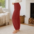 thumbnail image 4 of Ohufall Pajama Pants for Women Embossed Fleece Elastic High Waist Loungewear Cuffed Soft Warm Sleep Bottoms, 4 of 9