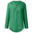 thumbnail image 6 of Blmnix Casual Tops for Women Short Sleeve Green Solid V Neck Loose Half Zip T-Shirts Fashion Tees, 6 of 6