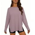 thumbnail image 5 of Horkkom Long Sleeve Shirts for Women Crew Neck Oversized Plain T Shirts Casual Loose Solid Color Basic Tees Slid Side L, 5 of 7