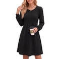 thumbnail image 2 of MOYIKO Long Sleeve Fall Dresses for Women Pleated Crew Neck Dress Casual Fashion Dresses with Pockets, 2 of 7
