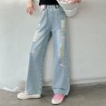 thumbnail image 6 of Otqutp Teen Girls Flare Denim Pants Baggy Wide Leg Elastic Waist Jeans Kids Cute Trendy Casual Denim Bell Bottom School Jean Bootcut, 6 of 9