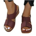 thumbnail image 6 of Hopeusnice Sandals for Women Soft Non-Slip Breathable Trendy Women's Sandals PU Materials Summer Shoes Open Toe Sandals Wedge Heel Round Toe Flexible Walking Shoes Wine 41, 6 of 6