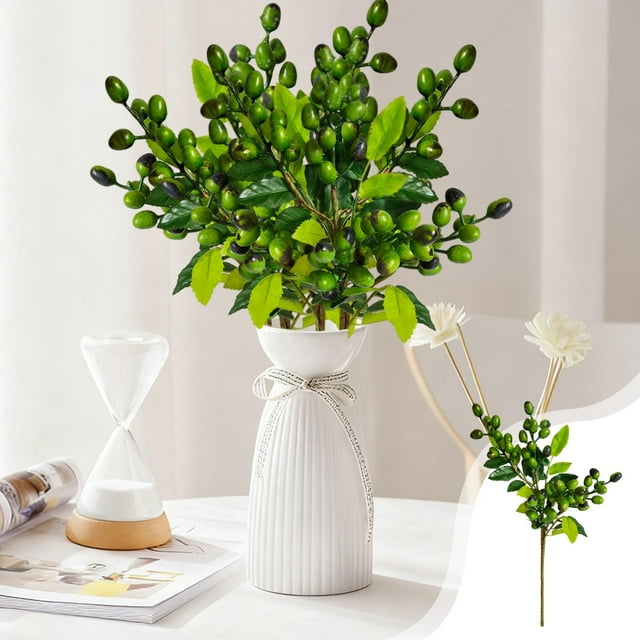 Rama de olivo artificial | Flores artificiales de plástico | Decoración de 39 cm en morado, verde, rojo y blanco | Arreglos decorativos para el hogar y las fiestas