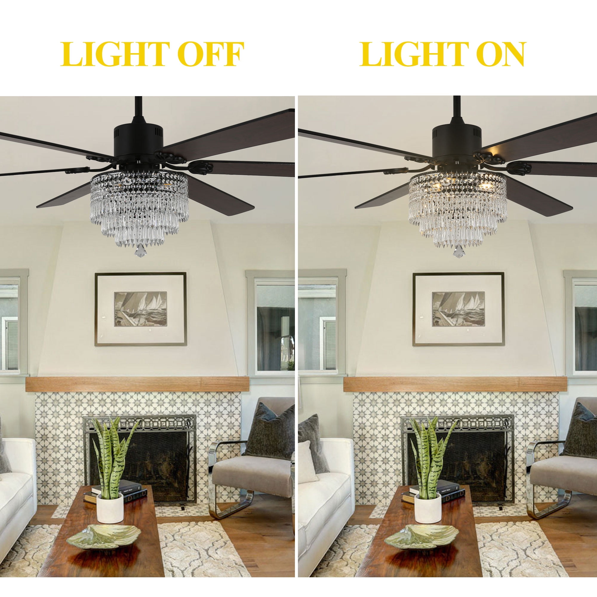 Chords Attic 65" 6-Blade Reversible Ceiling Fan with Lights and Remote Control, 6-Speed, Timer Setting Quiet DC Motor