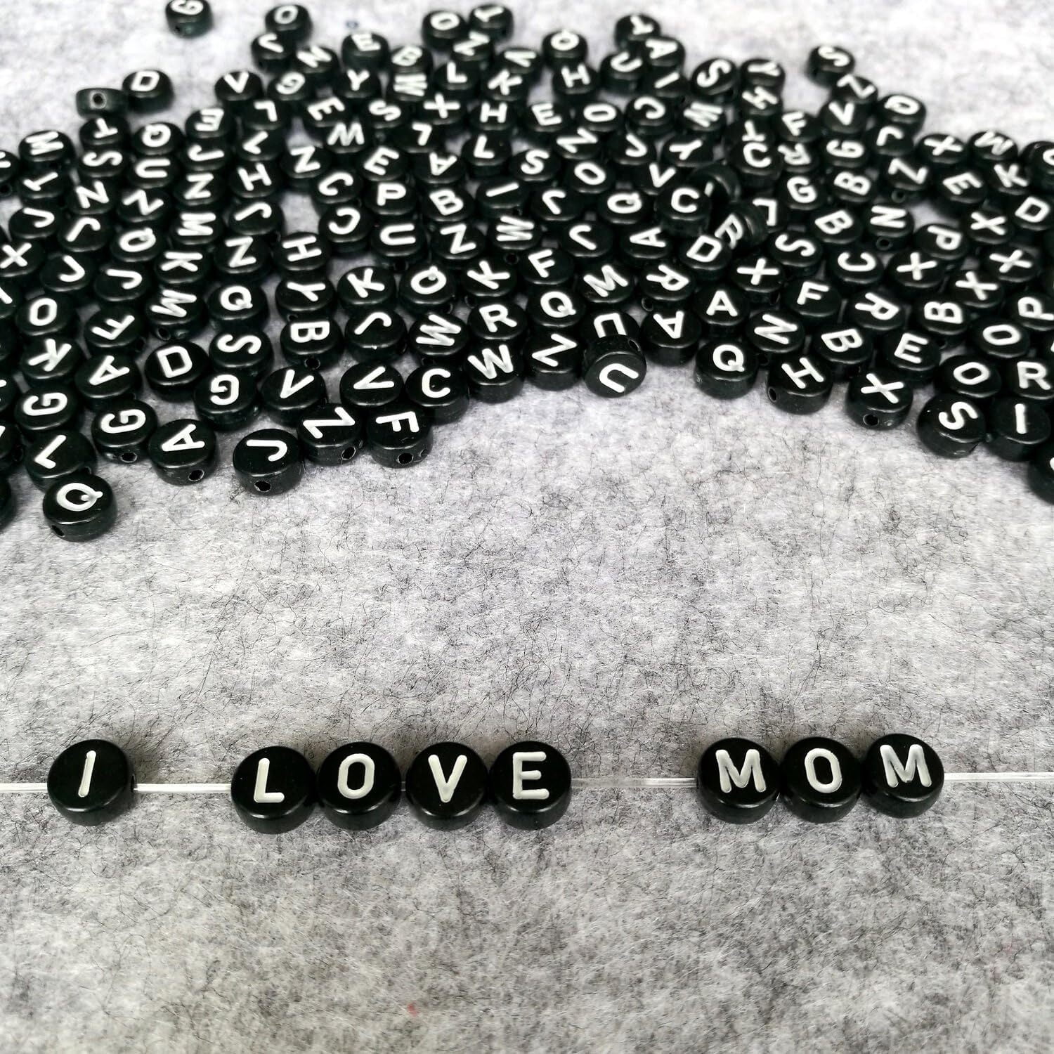 1400 Pieces Round Alphabet Letter Beads A-Z 4x7mm Black Acrylic with Colorful Letter and Crystal Line for Jewelry Making, Style 2