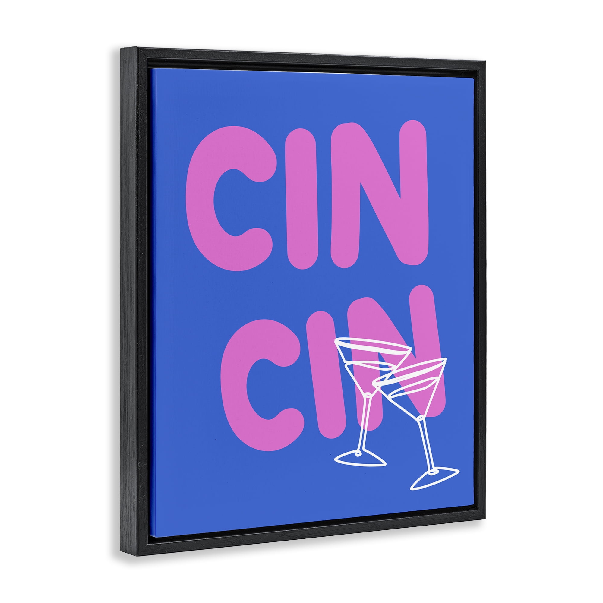 Stupell Industries Cin Cin Cheers Glasses Food & Beverage Painting Black Floater Framed Canvas Art Print Wall Art, 17 x 21