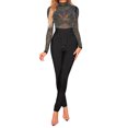 thumbnail image 3 of Women's Black Iridescent Silver Rhinestone Studded Mock Neck Bodysuit, 3 of 4
