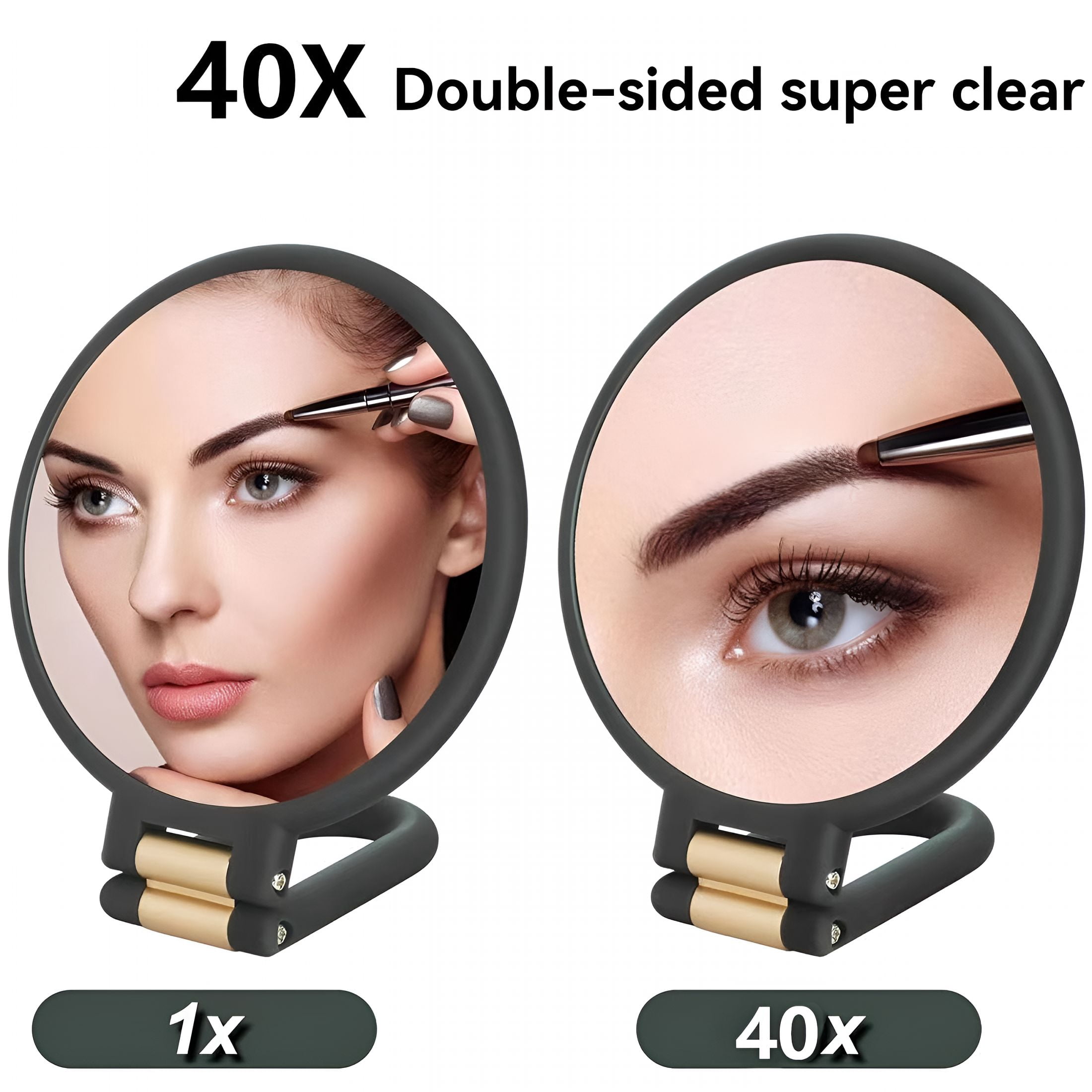HBMYN 2026 New Modern Magnifying Glass Black and Gold 24Cm/9.45Inch 40X Magnification Handheld/Wall Mount/Tabletop Design Double Makeup with 360° Adjustable