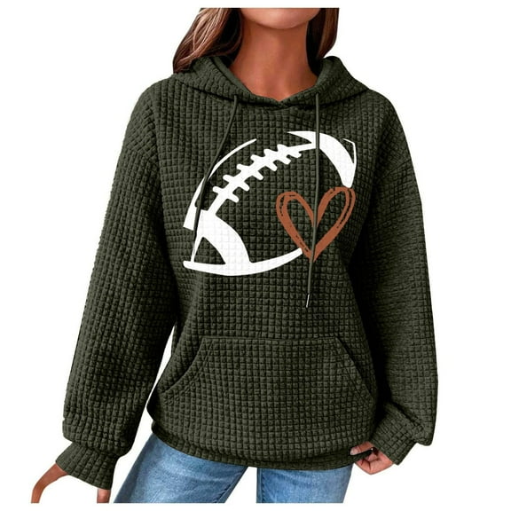 Xudanell Womens Hoodie Loose Long Sleeve Sports Sweater Football Print Graphic Sweatshirt Clothes for Women AG XL