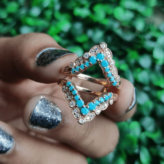Vintage Turquoise Ring Guard 925 Sterling Silver December Birthstone Ring Jacket