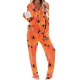 thumbnail image 3 of QIUOMBBP Ladies Halloween Pajamas Long Sleeve Sleepwear 2 Piece Sets Casual Button Down Shirts and Pants Lounge Set, Multicolor, S, 3 of 7