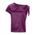 thumbnail image 5 of Inglocry Off The Shoulder Tops for Women Silk Satin Summer Short Sleeve Blouse Shirts Y2K Going Out Top Beach Vacation Dark Purple S, 5 of 6