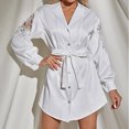 thumbnail image 2 of Vestido de camisa de manga larga con lazo en la cintura y encaje ahuecado para mujer Fridja  BV0+4486, 2 of 9