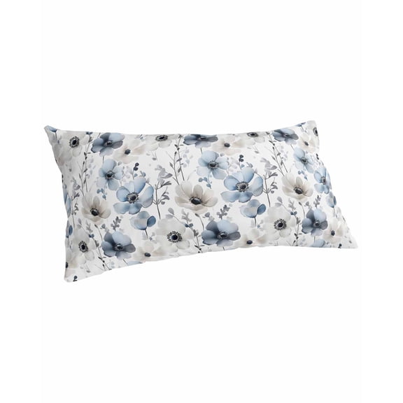 Blue Grey Spring Floral Pillow Covers King Size, Summer Flowers Botanical Soft Bed Throw Pillowcases Breathable Cooling Long Lumbar Body Pillow Sham Cover for Bed Sofa 20''x40''
