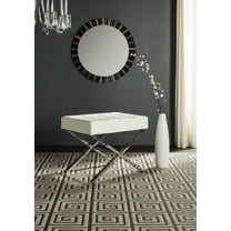 SAFAVIEH Sienna Modern Glam X-Leg Upholstered Rectangular Ottoman, White/Chrome