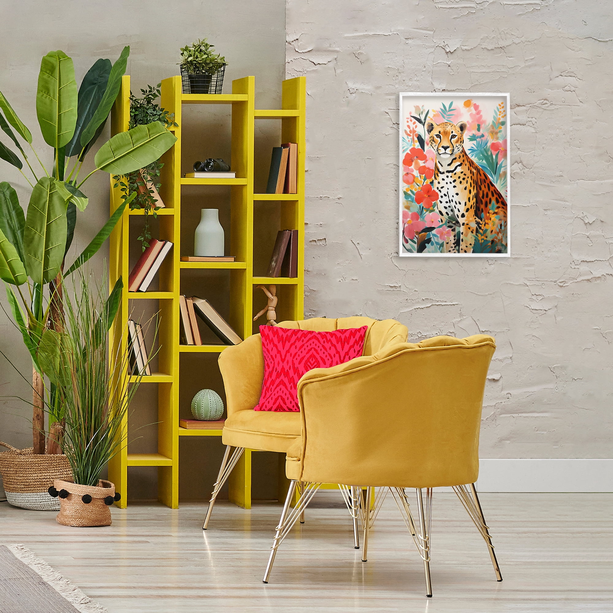 Stupell Industries Floral Adorned Leopard Animals & Insects Painting White Framed Art Print Wall Art, 16 x 24